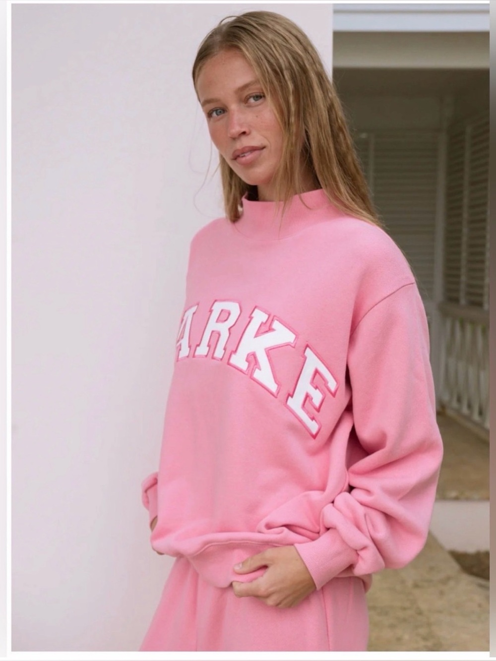 PARKE Summerland Heritage Varsity Mockneck Sweater in Conch - Picture 2 of 4